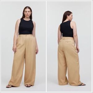 Madewell The Harlow Wide-Leg Pleated Pant Khaki Size 10 Drapey Linen Blend Tan